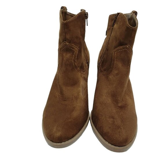 Sugar Women Tarah Ankle Booties Brown Faux Suede Almond Toe Block Heel Size 9.5 - Picture 5 of 11
